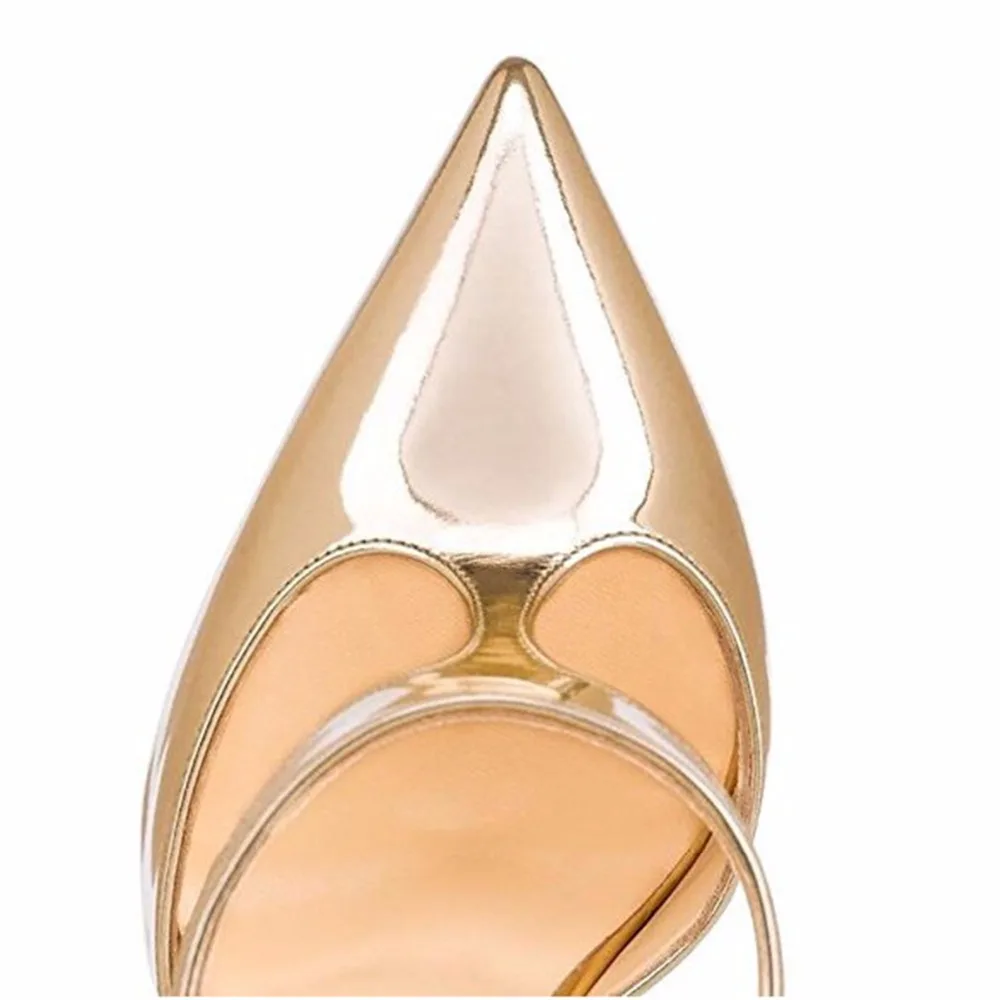 Женские туфли лодочки из лакированной кожи золотистого цвета на высоком каблуке