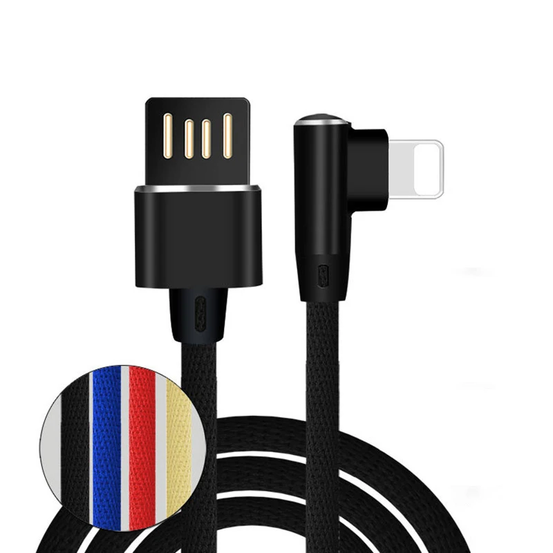 90 градусов 2.4A кабель для быстрой зарядки данных iPhone 5S 6S 7 8 Plus XR XS Max iPad Pro iPod