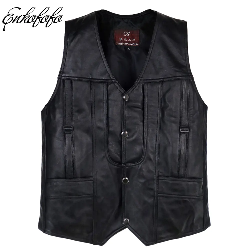 Жилет мужской из натуральной овечьей кожи меховой жилет с 5 карманами