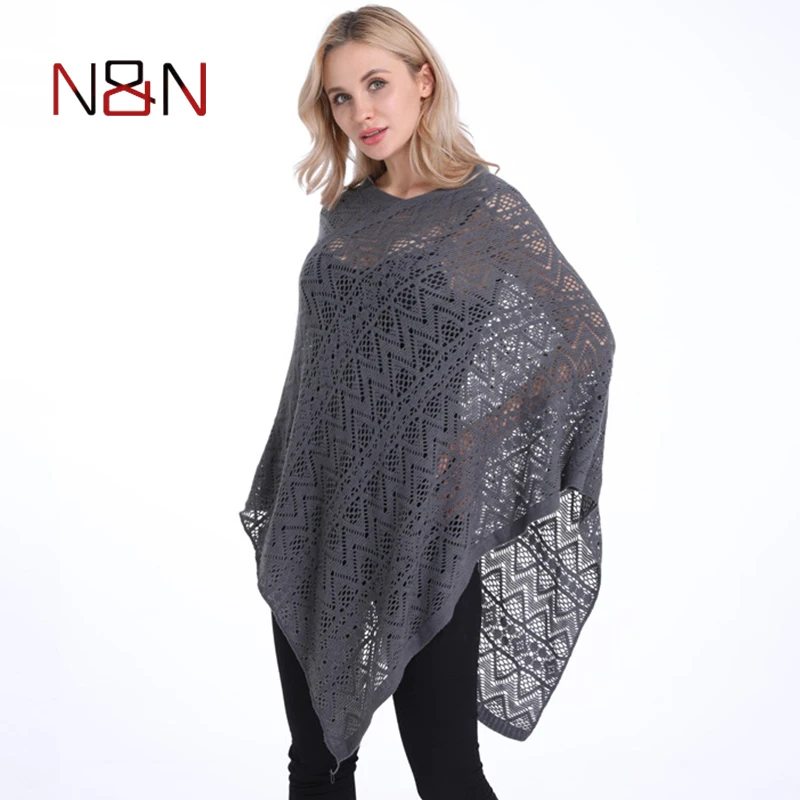 Fashion New Warm Poncho Thin Sweater Women Solid Hollow Out Cardigan Plus Size Pullovers Sweaters Cover Up
