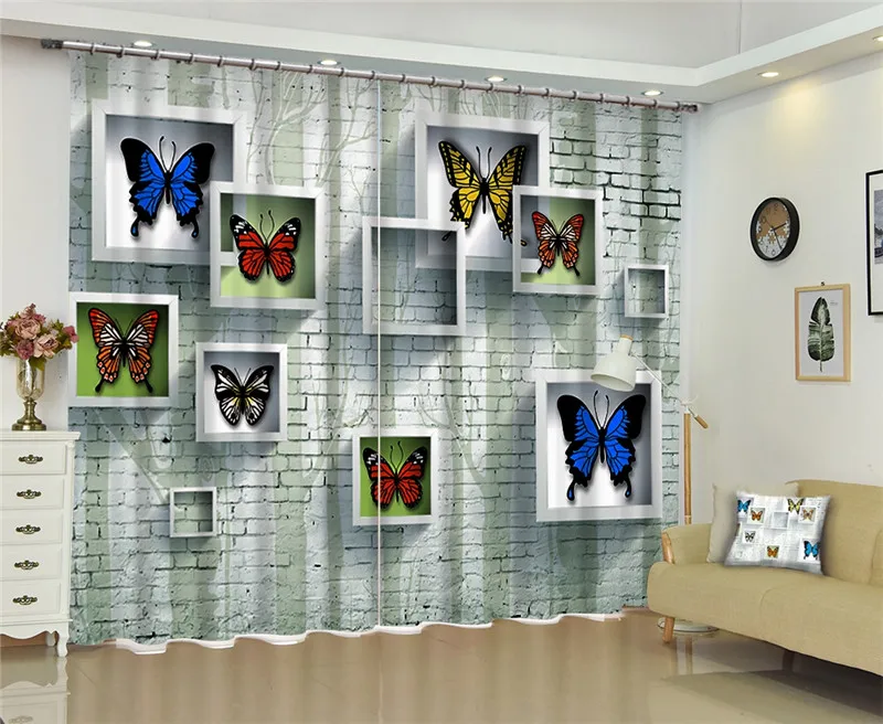 

Butterfly Window Blackout 3D Curtains set For Bed room Living room Office Hotel Home Wall Decorative Drape tapestry