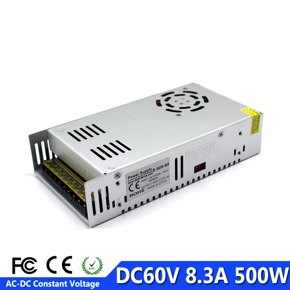 Одиночный выход импульсный источник питания DC60V 8.3A 500W Трансформатор 110V 220V AC к DC 60V