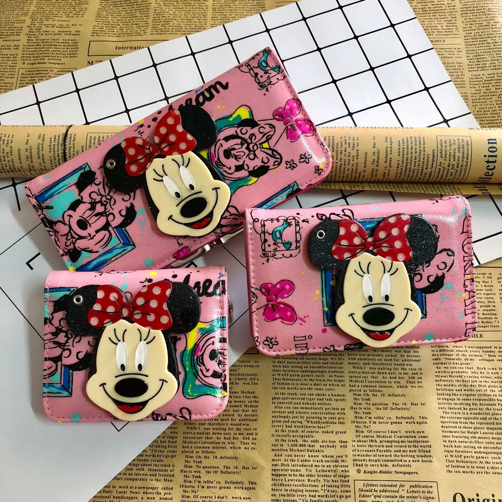 Disney Minnie mouse Stitch Cartoon Женский кошелек из искусственной кожи с зеркалом дамская