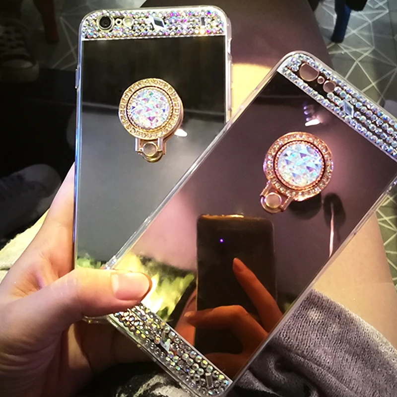 Mirror Case For XiaoMi RedMi Note 6 Pro Cases 3D Rhinestone Ring Holder Soft TPU XioMi Redmi 4 5 4X Cover |