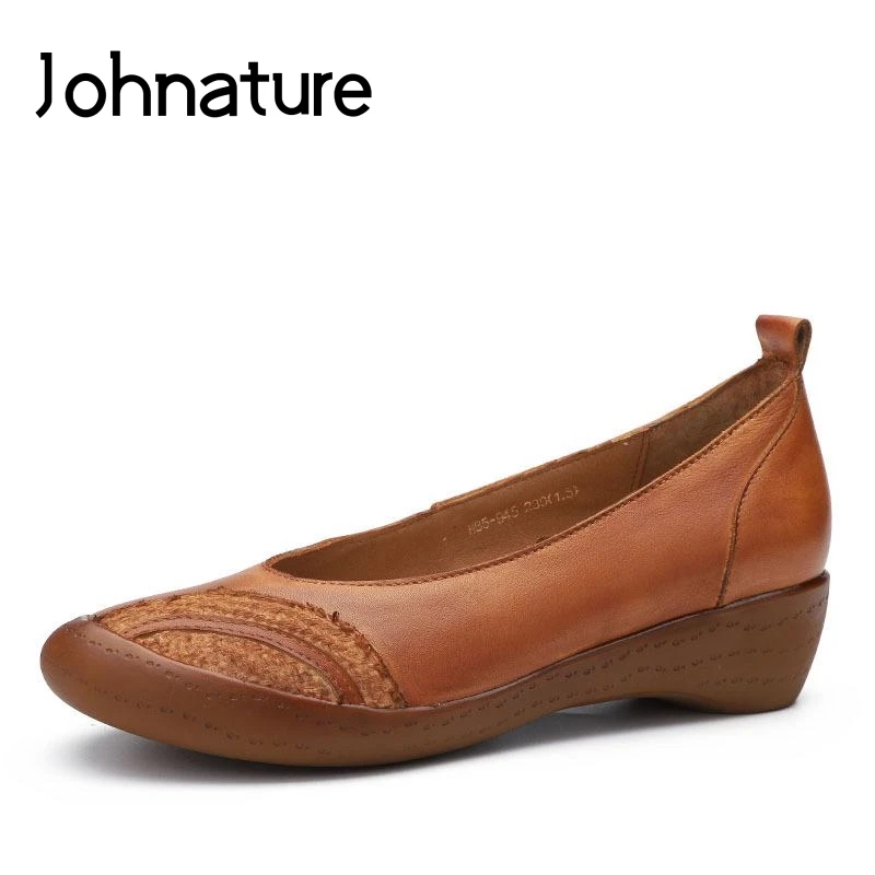 

Женские туфли на платформе Johnature, из натуральной кожи с круглым носком, Повседневные Удобные туфли-лодочки в стиле ретро для весны и осени, ...