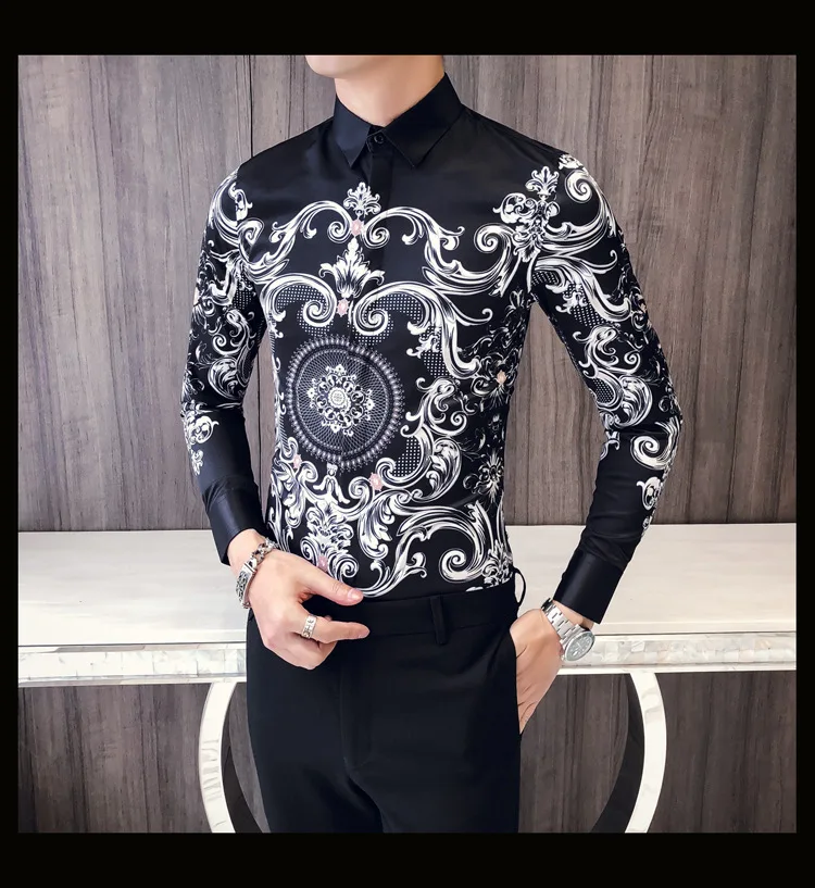 Черный рубашка Для мужчин Slim Fit с длинным рукавом Camisa Masculina Chemise Homme социальных Для мужчин клуб выпускного вечера брендовая смокинг рубашки