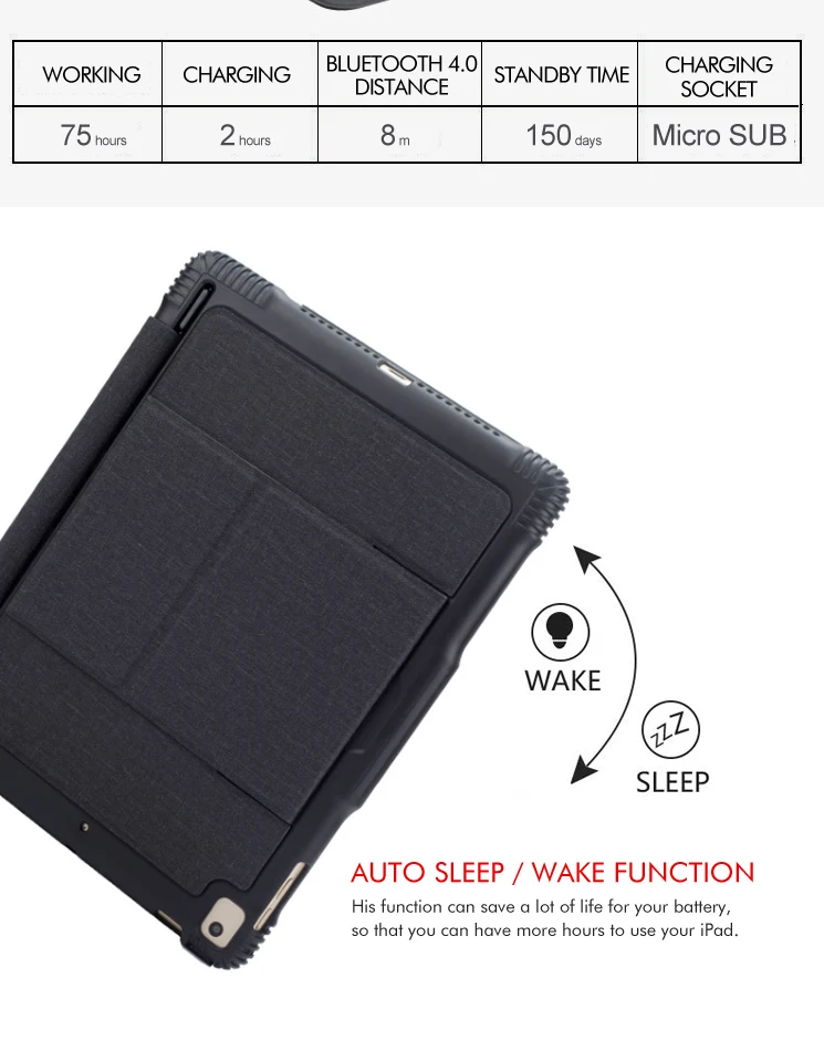 [Новинка] Bluetooth клавиатура чехол для нового iPad/iPad Pro/Air 2 9,7 дюймов, все-в-одном дизайн кожаный чехол Премиум+ беспроводная клавиатура