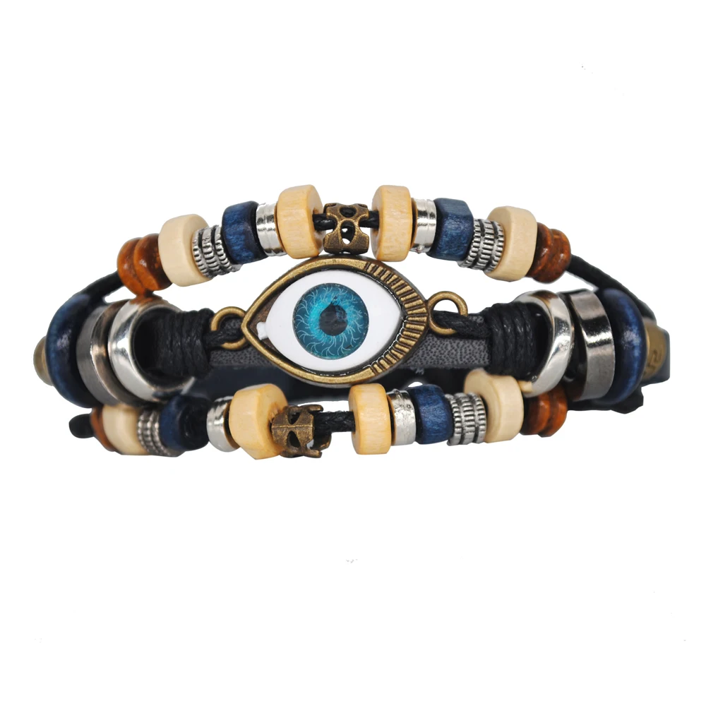 Специальный дизайн мужской браслет женские браслеты с голубыми глазами кожаный
