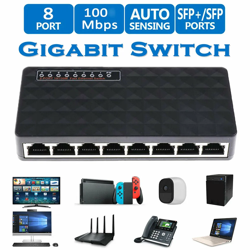 10/100 Мбит/с 8-портовый Быстрый Ethernet LAN Настольный RJ45 сетевой коммутатор