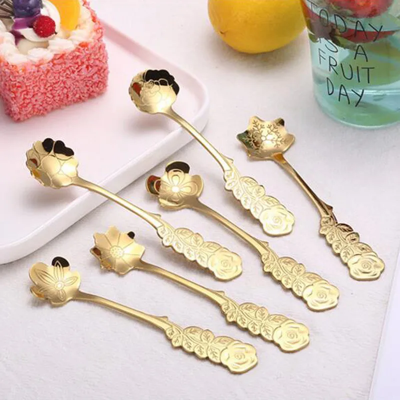 

Stainless Steel Flower Coffee Stirring Spoons Teaspoons Tea Dessert Spoon Drink Mixing Milkshake Tableware Kitchen Supplies