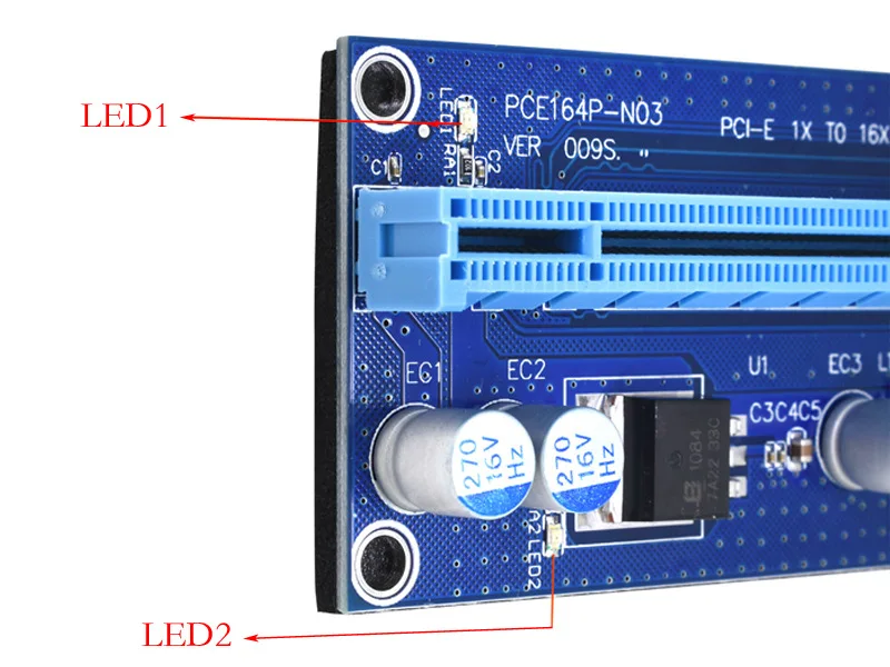 H1111Z 009S PCIE RISER 6PIN 16X для BTC mining с 2 светодиодами Express Card Sata кабель питания и 60 см