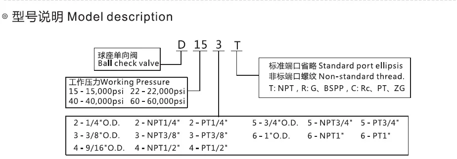 Оздоровление; Модель: D222-HF4 22000 высокое давление PSI шаровой обратный клапан из нержавеющей стали для воды