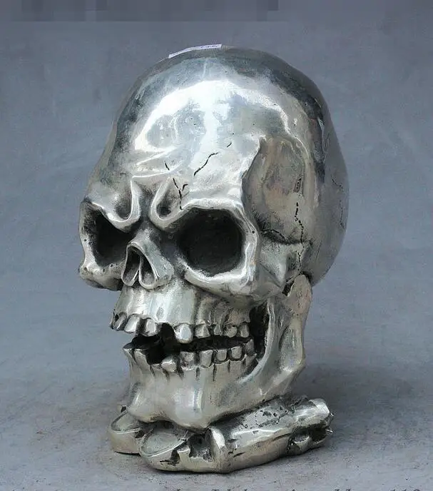 Chinese Silver Art Skull Head Human Bust Skeletons Death's Statue Figurine | Дом и сад