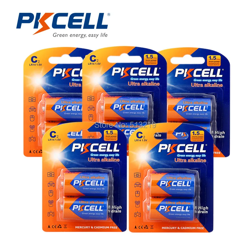 10 шт. щелочные сухие первичные батареи PKCELL LR14 MN1400 AM2 C 1 5 в Батарейки  | Отзывы и видеообзор