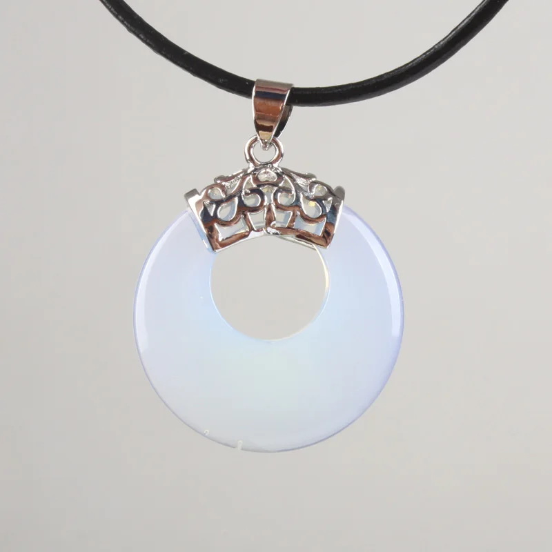 Opalite Тигровый глаз Фиолетовый Кристалл Розовый кварцевый кристалл Оникс Камень полоска оникс пончик монета круглый Рейки Исцеление Pendantlian 1 шт.(без цепи - Окраска металла: Opalite
