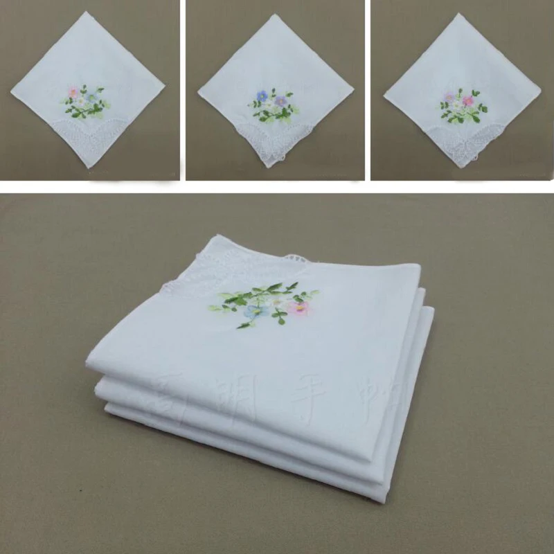 Винтажные Хлопковые женские носовые платки вышитые бабочки кружева цветочный
