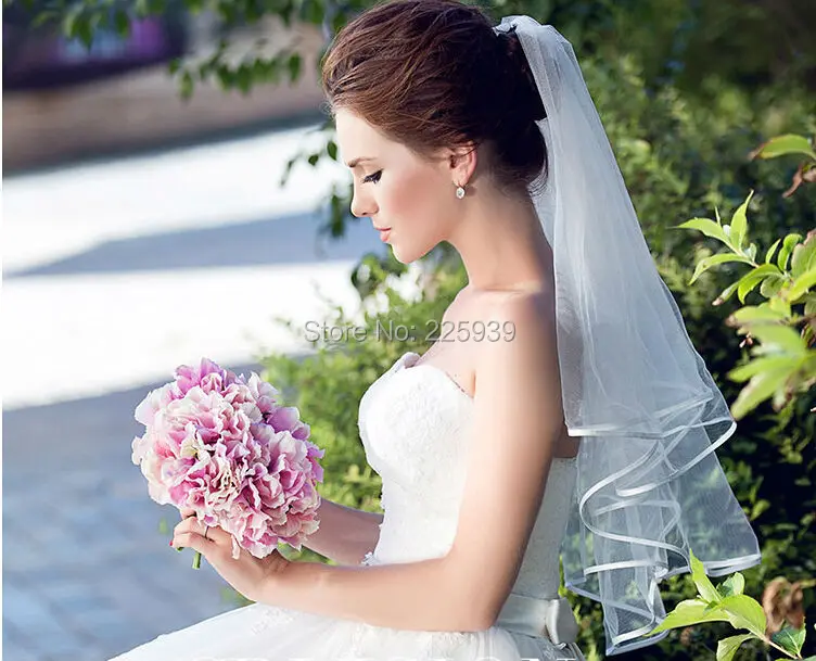 Горячая распродажа атласной лентой края два слоя короткие свадебные аксессуары