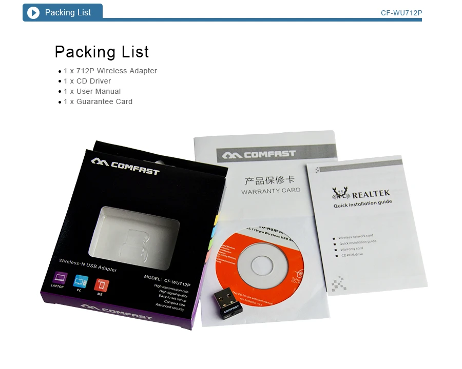 COMFAST 150 Мбит/с мини беспроводной USB WiFi адаптер внешняя беспроводная Wi Fi приемник