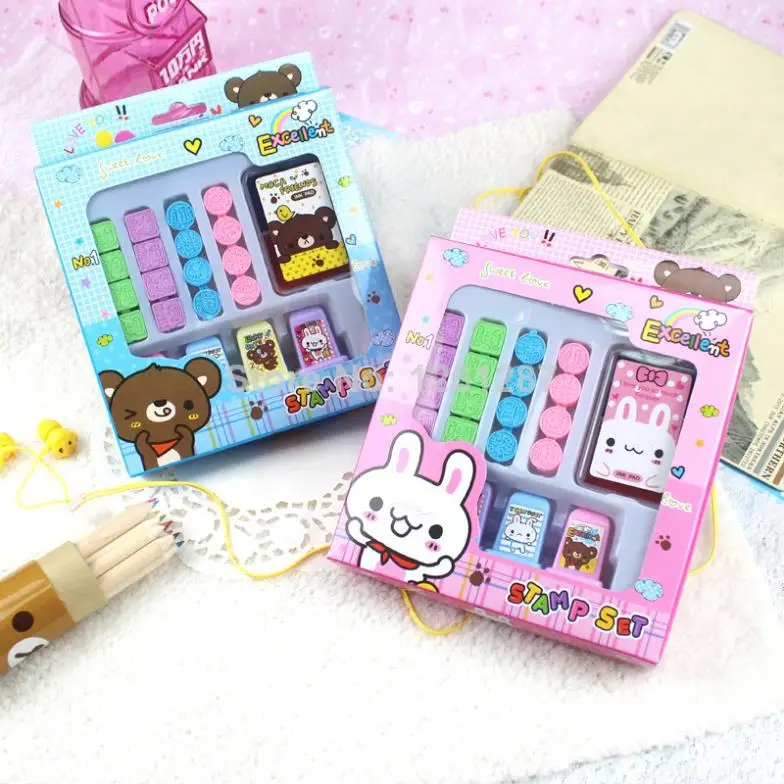 2014 New Arrival Time-limited Yz-381/br Children's Toy Stamp Rabbit And Bear Shape Rubber Set Funny Kids Free Shipping | Канцтовары