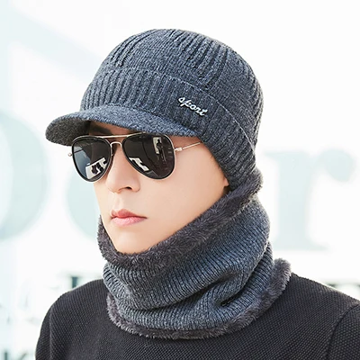 Dark gray Зимние шапки Skullies Beanies, зимние шапки бини для мужчин и женщин, шерстяной шарф, шапки, Балаклава, маска, шапка, вязаная шапка - Цвет: Dark gray