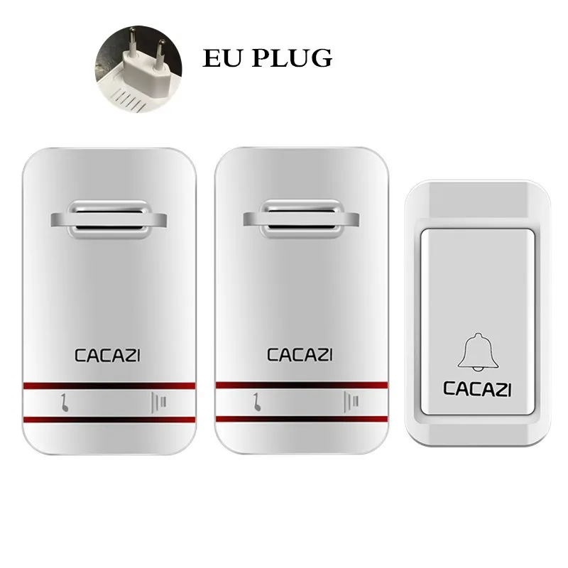 V027G 1X2 EU CACAZI умный Беспроводной Автономный без батареек Водонепроницаемый дверной звонок EU/US/UK/AU штекер светодиодный 100-220 В 120 м Пульт дистанционного управления 38 песен - Цвет: V027G 1X2 EU