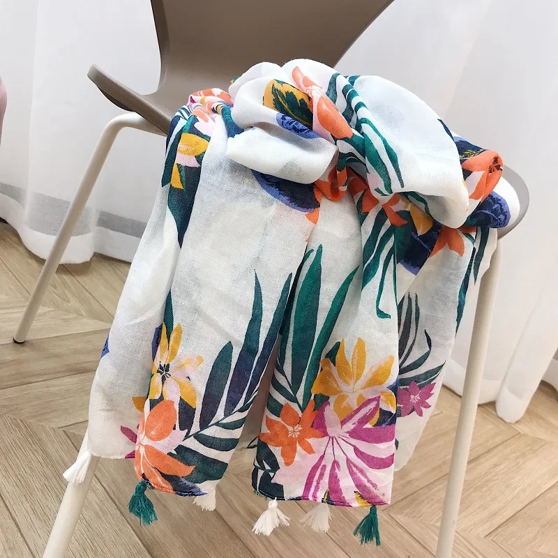 Женский модный вискозный шарф с кисточками и листьями сезон осень-зима хиджаб из