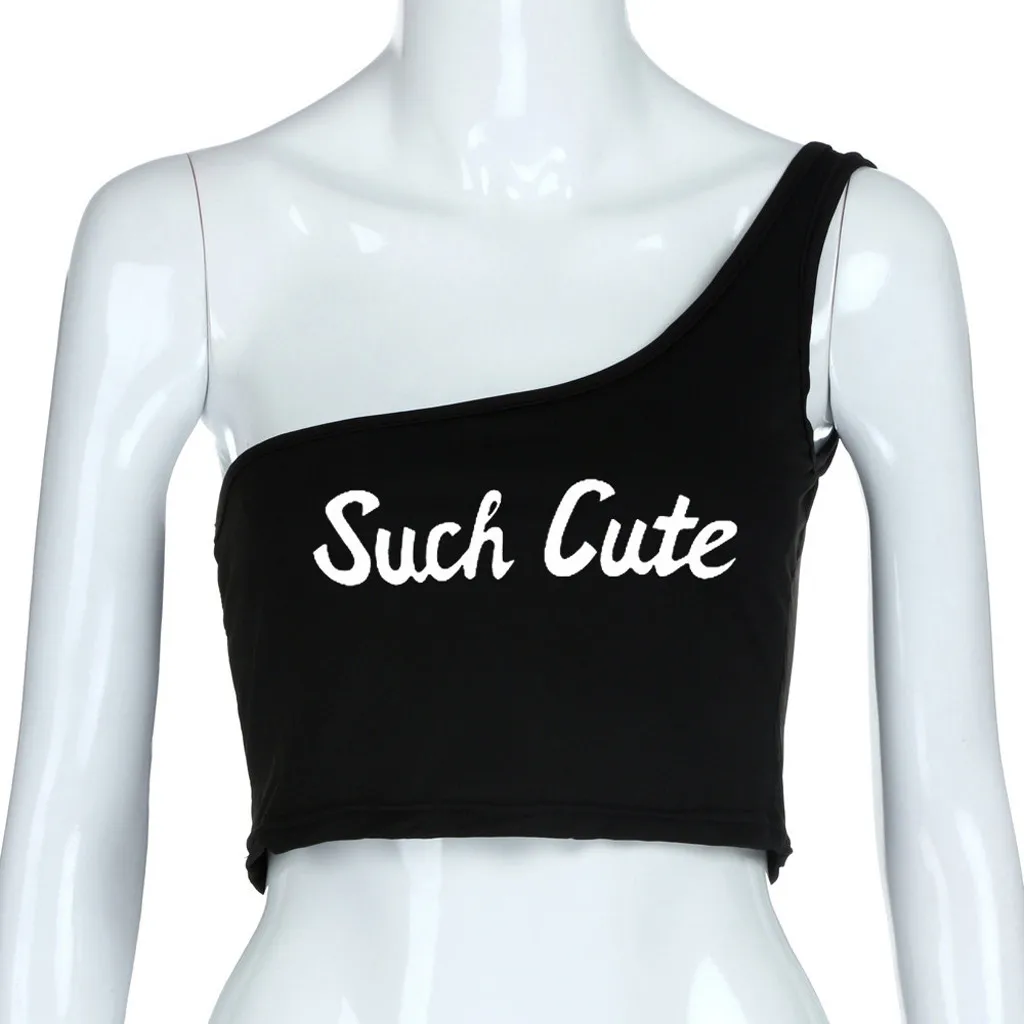 Сексуальный женский милый черный вязаный укороченный топ с буквенным принтом