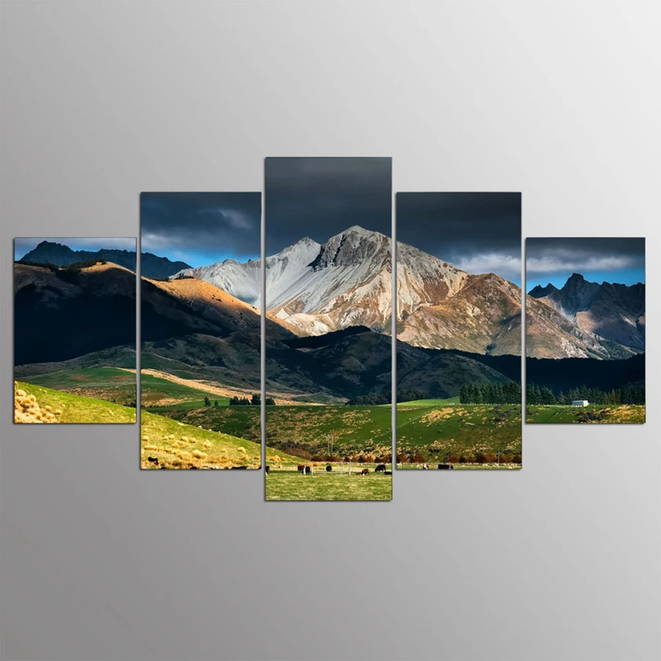 HD украшение для дома печатные картины современный холст 5 панелей Горный пейзаж