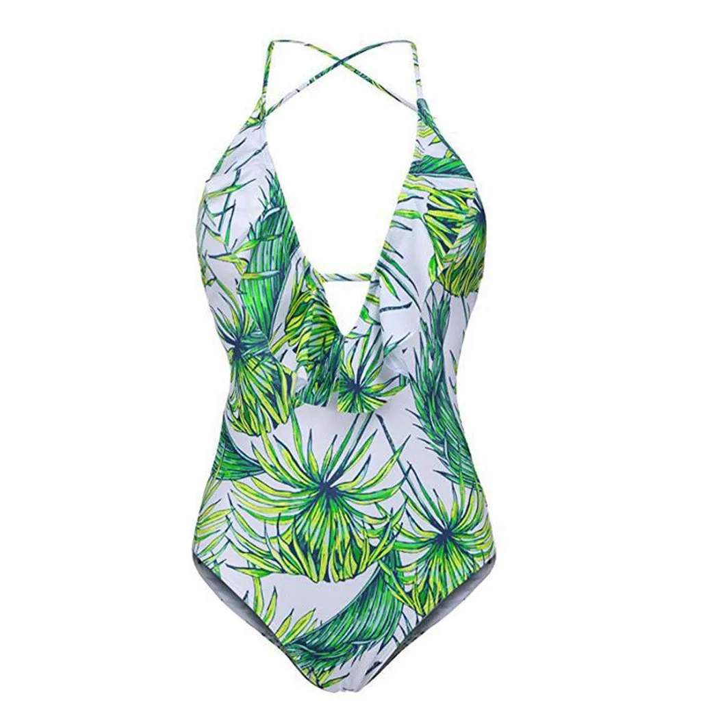 Женский купальник-бикини с принтом в виде листьев SAGACE бразильский купальник на