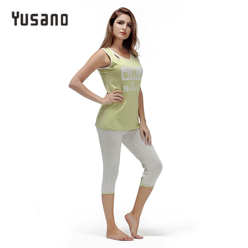 Пижама женская хлопковая с вырезом без рукавов буквенным принтом|sleepwear women|pajamas set