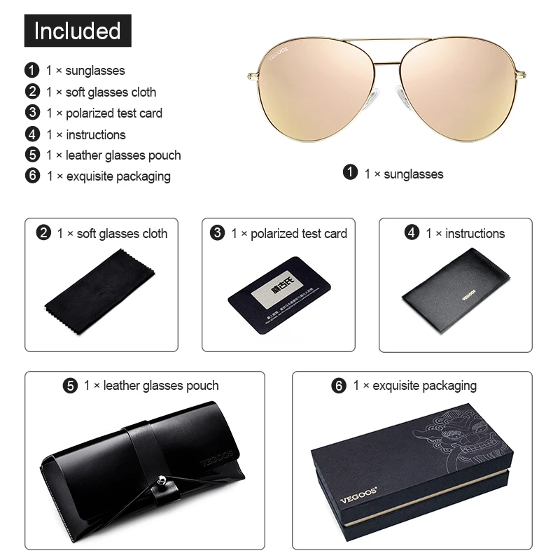 Солнцезащитные очки авиаторы VEGOOS женские классические зеркальные модные