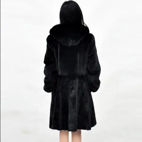 Женское пальто из искусственного меха с капюшоном винтажное Элегантное Черное