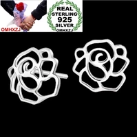 omhxzj wholesale fashion men and women contracted jewelry flowers the peony roses real s925 sterling silver stud earrings ys90