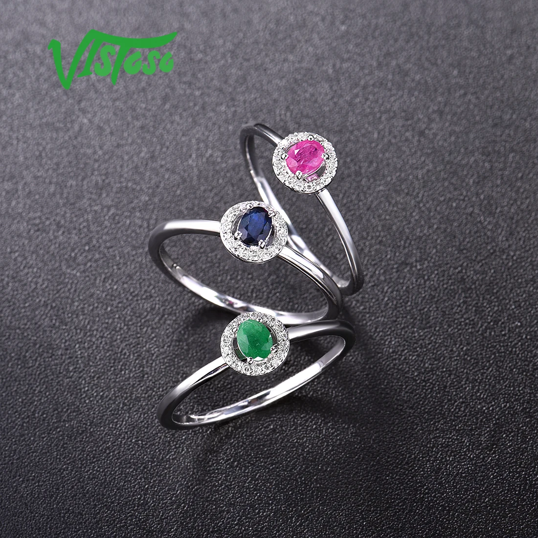 VISTOSO, 14 K, белое золото, кольца для леди, подлинный Блестящий Бриллиант, необычный сапфир, рубин, изумруд, обручение, юбилей, шикарное, хорошее ювелирное изделие
