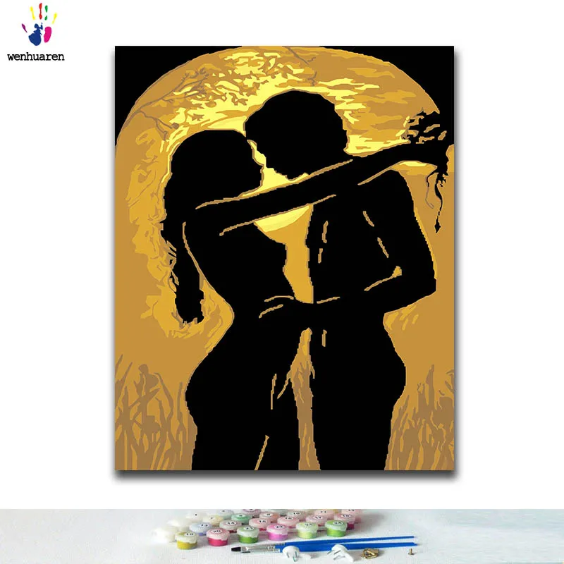 DIY Coloring paint by numbers Man and woman hugging in the sunset paintings with kits 40x50 framed | Дом и сад