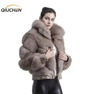 QIUCHEN PJ1815 2020 Бесплатная доставка Новое поступление Женская Зимняя Толстая куртка из натурального Лисьего меха большой воротник с застежкой-молнией из кожи с принтом