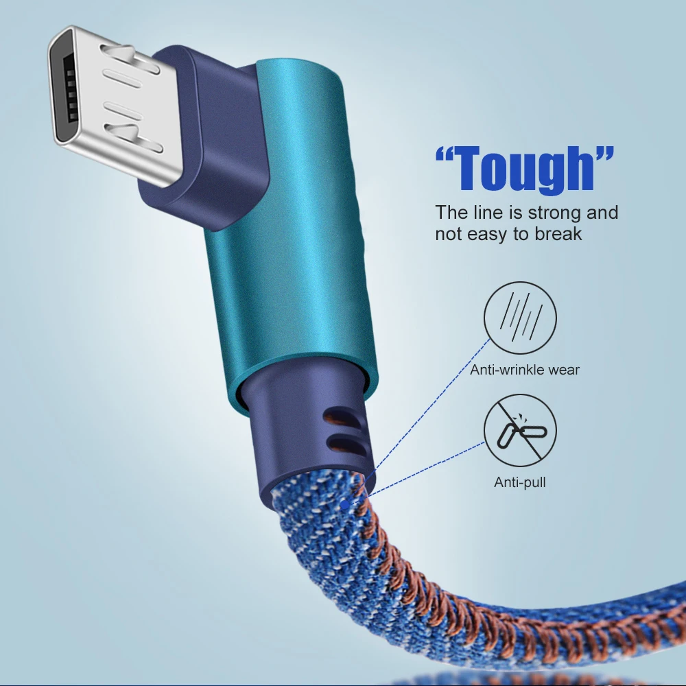 Micro Usb Cable For Samsung S7 Huawei Xiaomi Redmi Fast Charging Data Sync USB Cable 90 Degree Charger Microusb Cord 0.25M 1M 2M