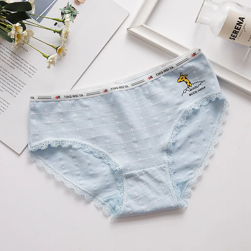 blue plaid SP& CITY Новое милое хлопковое нижнее белье для женщин с героями мультфильмов Kawaii Мягкие Бесшовные трусики для менструации мягкое гигиеническое женское белье - Цвет: blue plaid