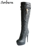sorbern bdsm lockable zipper knee high boots for women platform boots buckles strap shoes ladies high heels new custom wide fit