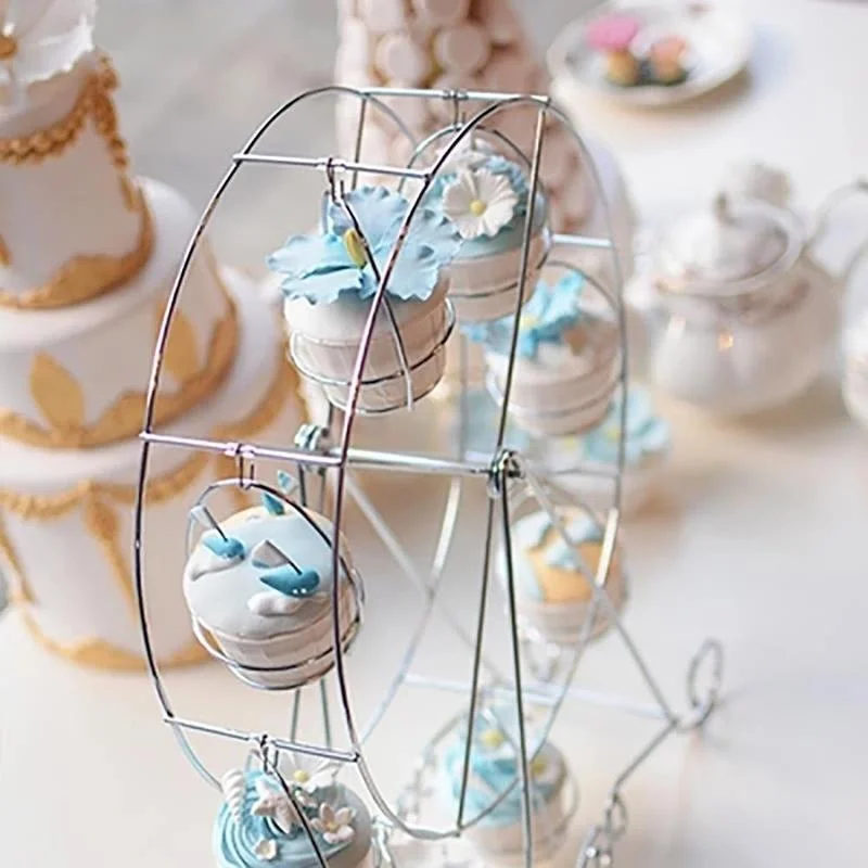 Rotate Ferris Wheel Cupcake Server 8 Cups Stainless Steel Cupcake Stand Cake Holder Decorating Party Supplies