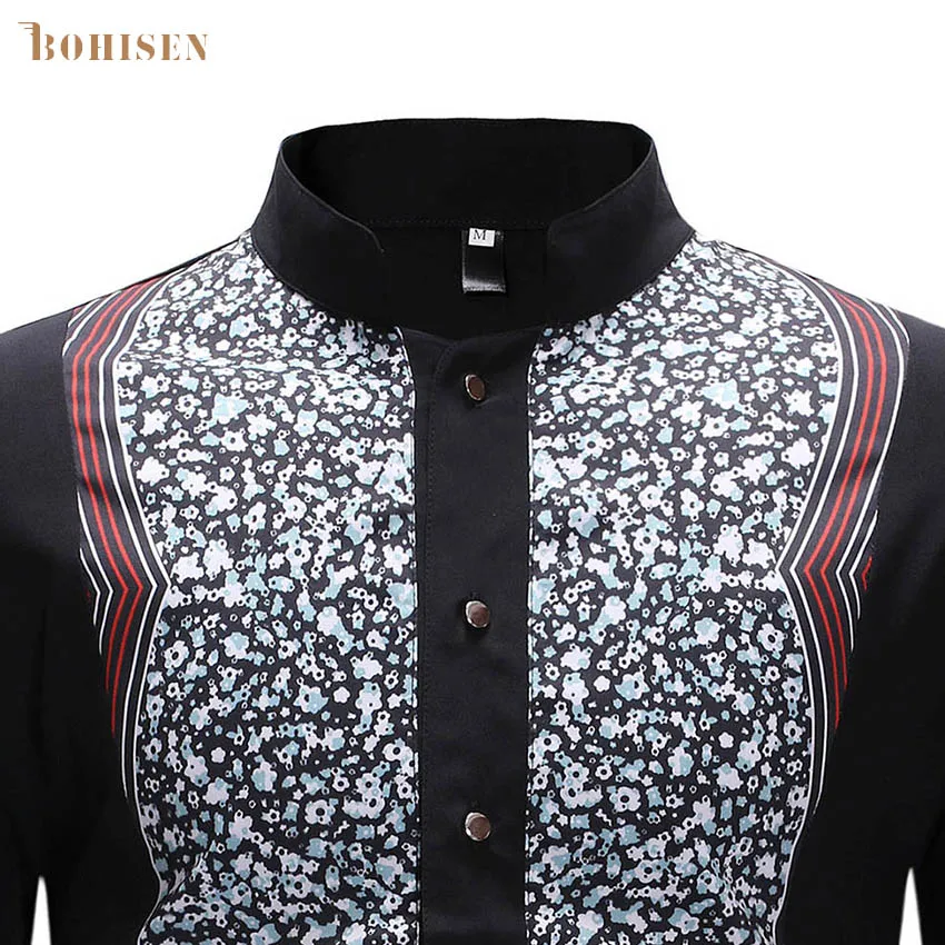 BOHISEN Африканский принт мужские топы Футболка Дашики белый длинный рукав тонкий