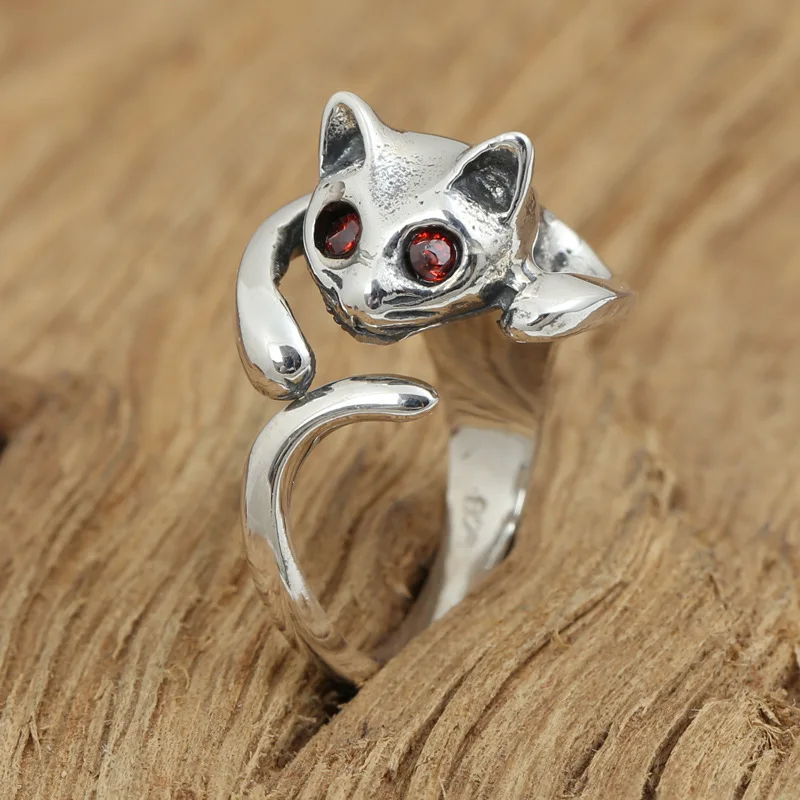 

S925 silver jewelry handmade retro Silver Ring female cat eye ring