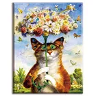 Набор для рукоделия, вышивка крестиком, кот с цветами, зонтик, Анима, белая канва, 40x50 см