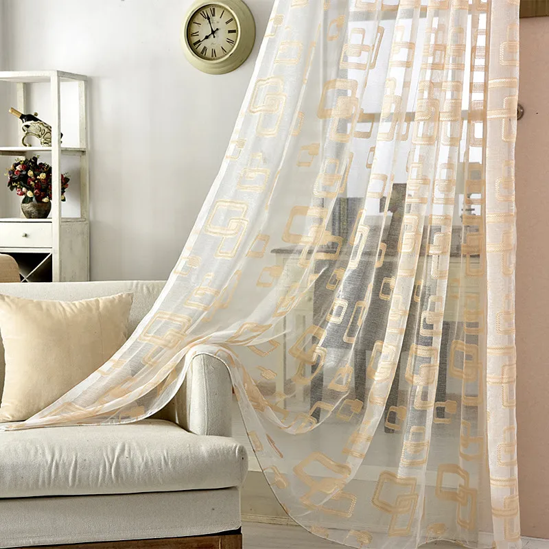 Золотистые и серые прозрачные оконные шторы для гостиной роскошные