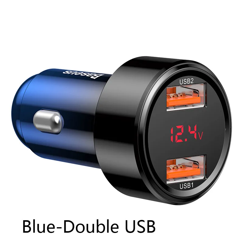 Baseus модернизированное автомобильное зарядное устройство 5 В 6A с двойным USB цифровым дисплеем для iPhone X, XR, Xs, 8, samsung, Xiaomi, быстрая зарядка, автомобильное зарядное устройство, адаптер - Тип штекера: Blue