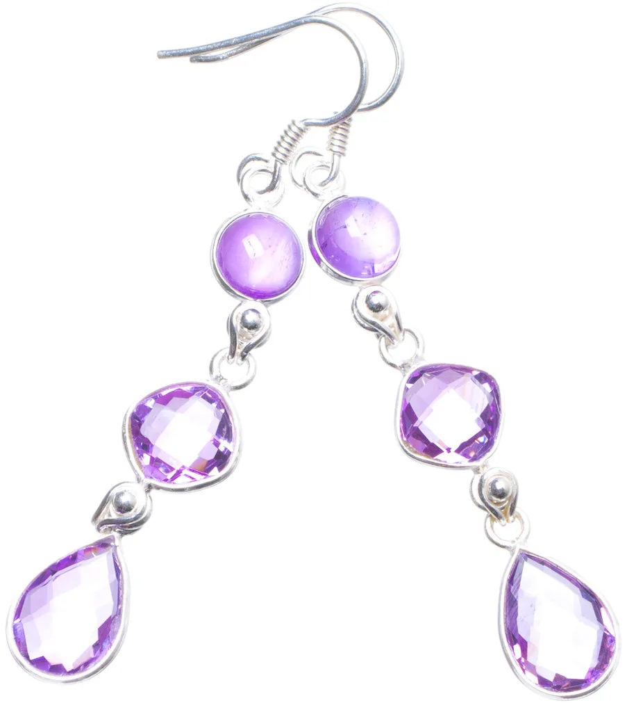 StarGems (tm) Природный аметист Handmade Уникальные 925 стерлингов Серебряные Серьги 2 5