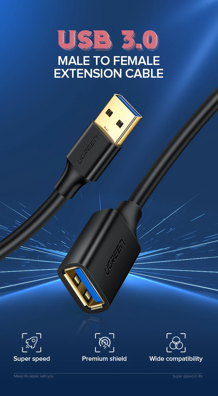 Ugreen USB кабель-удлинитель USB 3,0 кабель для Smart tv PS4 Xbox One SSD USB3.0 2,0 для удлинителя кабеля передачи данных мини USB кабель-удлинитель