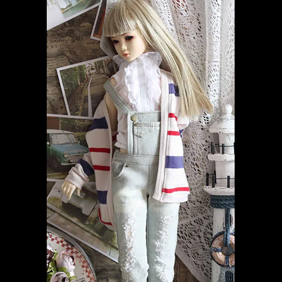 Bybrana 1/3 msd dz bjd SD DD dddy кукла использовать одежду состаренные холст нагрудник+ белая рубашка без рукавов в художественном стиле