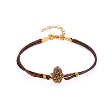Милый кожаный браслет цепочка Hamsa Золотое сырье минералы друза
