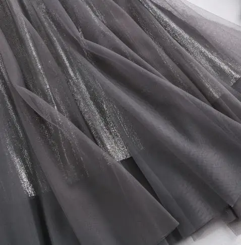 

2019 Summer Spring Female Women Beige Grey Mesh Patchwork Glitters Mid Calf Skirt , Womens Elastic High Waisted Sequin Skirts